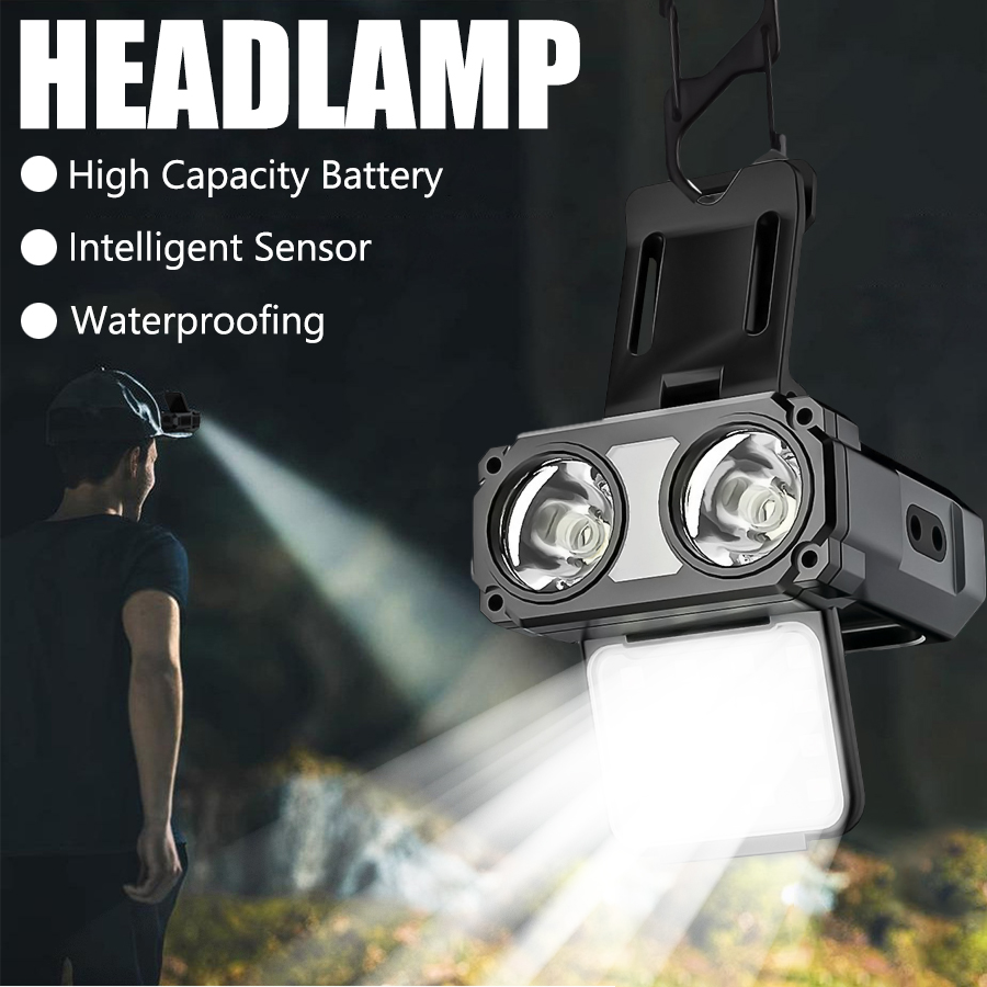 Fishing Headlamp - Sensörlü COB LED Far Başlığı Klipsli